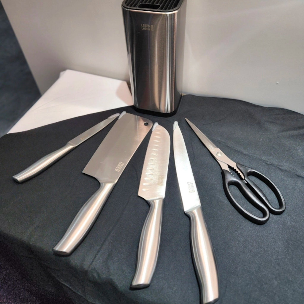 Bộ dao kéo nhà bếp 5 món Lê Bên Làng LBL1956 chuẩn Đức tặng hộp cắm
