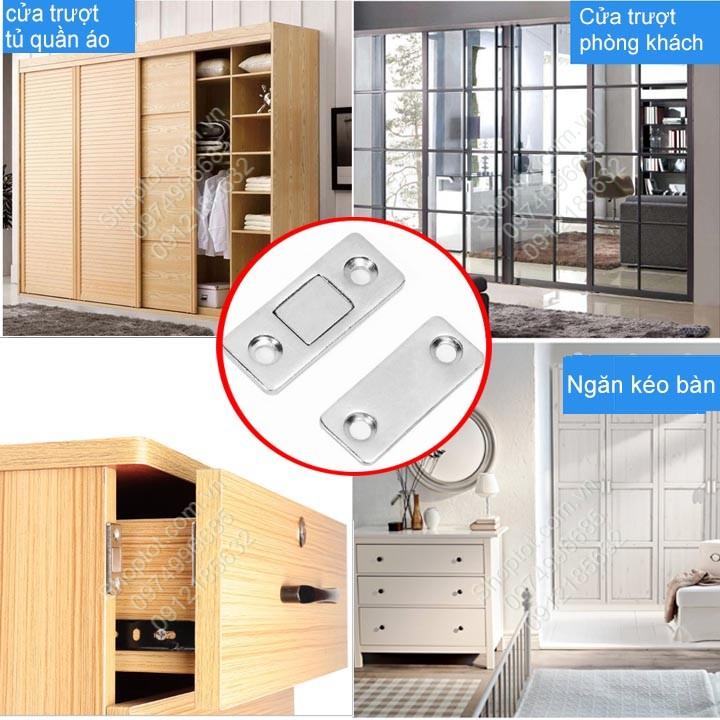 Bộ 2 chốt nam châm mini cho cửa tủ, ngăn kéo bàn với nam châm mỏng, lực hút mạnh có băng dính 2 mặt và vít kèm theo