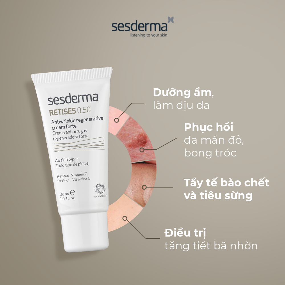 Kem dưỡng da chống nhăn Sesderma Retises 0.5 cho da hỗn hợp và da khô 30ml