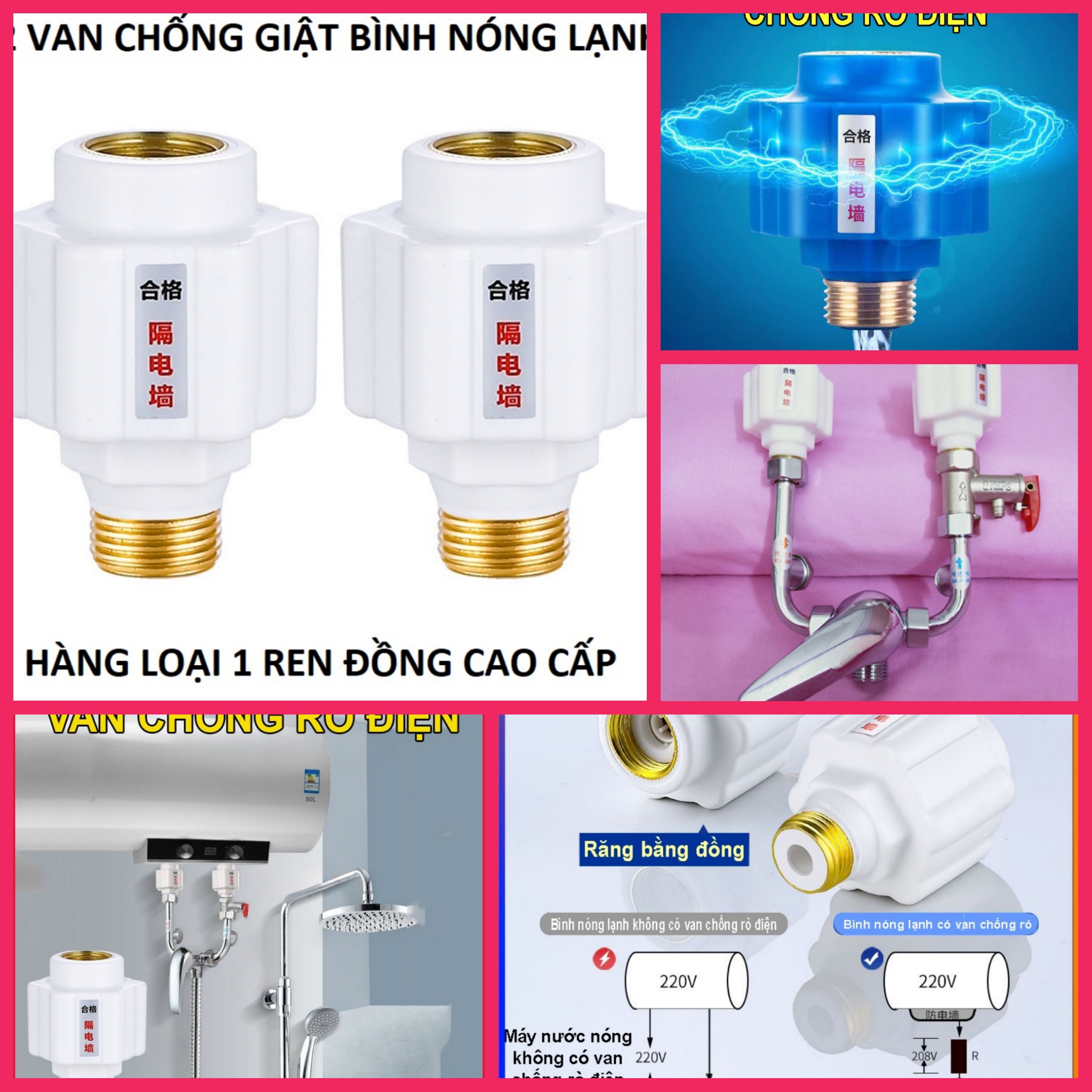 2 VAN CHỐNG RÒ RỈ ĐIỆN ĐIỆN GIẬT LẮP BÌNH NÓNG LẠNH HÀNG CHUẨN