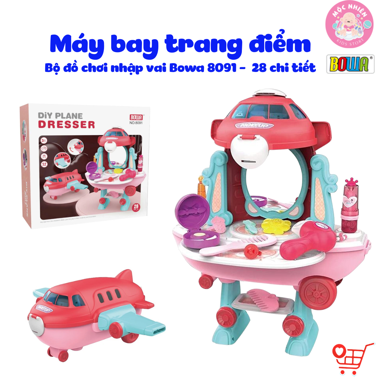 Đồ Chơi Hướng Nghiệp Nhập Vai BOWA 8091 - Máy Bay Trang Điểm 2 trong 1