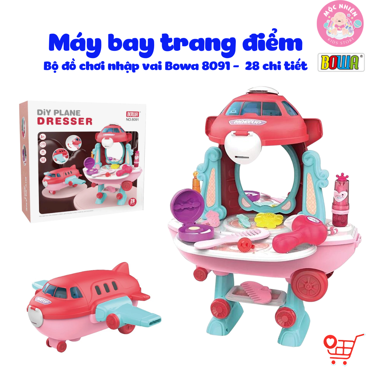 Đồ Chơi Hướng Nghiệp Nhập Vai BOWA 8091 - Máy Bay Trang Điểm 2 trong 1 (28 Chi Tiết)