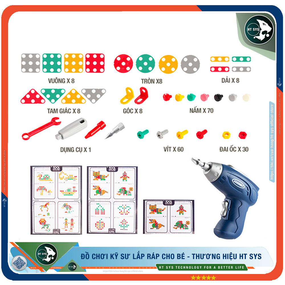 Đồ Chơi Trẻ Em HT SYS - Bộ Đồ Chơi Lắp Ghép Kỹ Sư Bằng Ốc Nhựa Tặng Kèm Khoan - Đồ Chơi Trẻ Em Thông Minh HT SYS - Giúp Tư Duy, Sáng Tạo, Giáo Dục Cho Bé - Hàng Chính Hãng