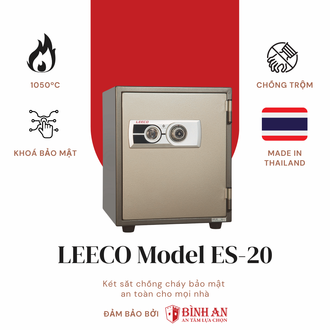 Két sắt Thái Lan LEECO ES-20 Nặng 70kg, Cao 52cm, Dạng Đứng, Chịu Nhiệt Độ 1050 Độ C Trong 120 Phút, Chống Trộm Cao Cấp - Hàng Chính Hãng