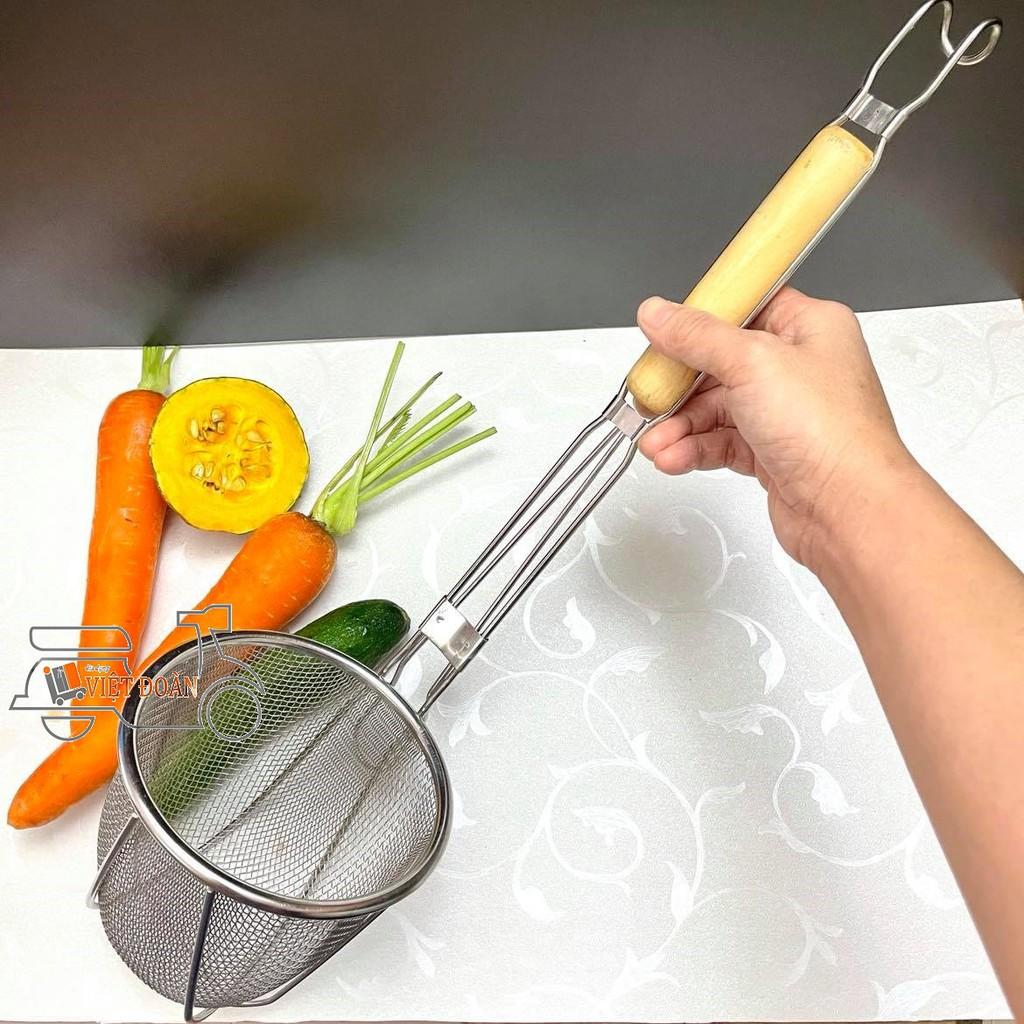 Vợt Trụng Hủ Tiếu, Mì 50cm - Sâu Lòng, INOX DÀY KHÔNG RỈ TAY CẦM GỖ CHẮC CHẮN