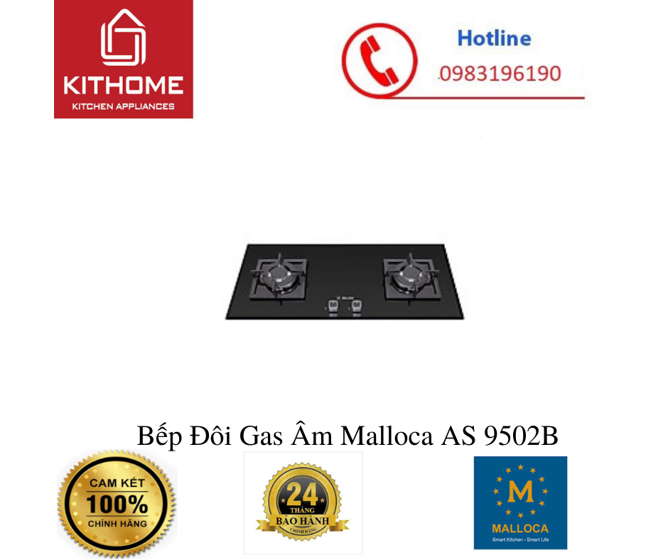 Bếp Đôi Gas Âm Malloca AS 9502B - Hàng Chính Hãng