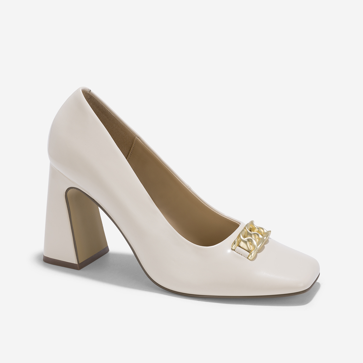 Giày Bít Mũi Vuông Block Heels Nhấn Khóa Trang Trí - BMN 0654