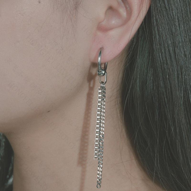 Khuyên tai Unisex đeo 1 bên dây xích dài