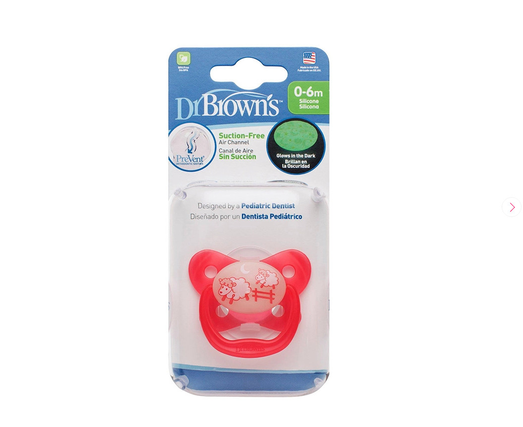 [ PV11007 ] Ty ngậm đơn phát sáng dạ quang Prevent chỉnh nha, chống vẩu Dr.Brown's ( 0-6m )