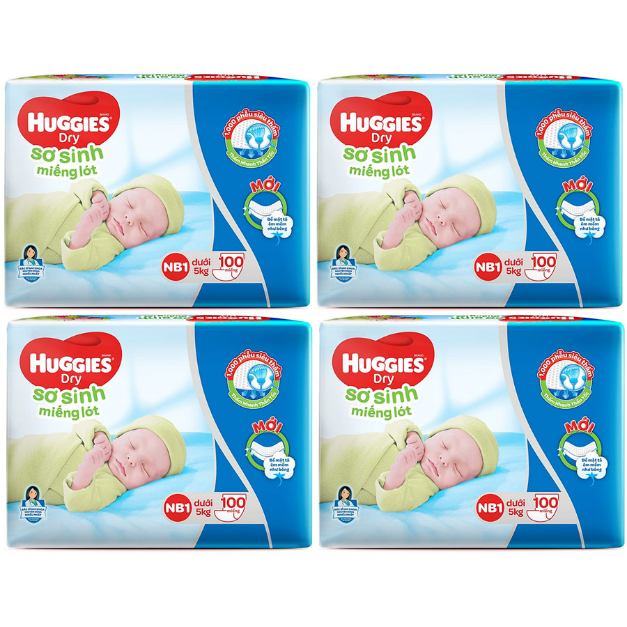 Combo 4 Gói Miếng Lót Sơ Sinh Huggies NB1 100 Miếng - NB1 100 (Gói 100 Miếng) 