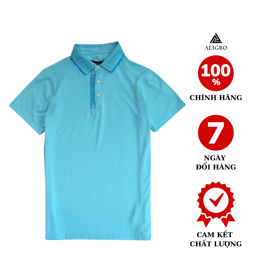 Áo polo golf nam ngắn tay ALIGRO chất vải coolmax màu xanh biển năng động ALGPLO105