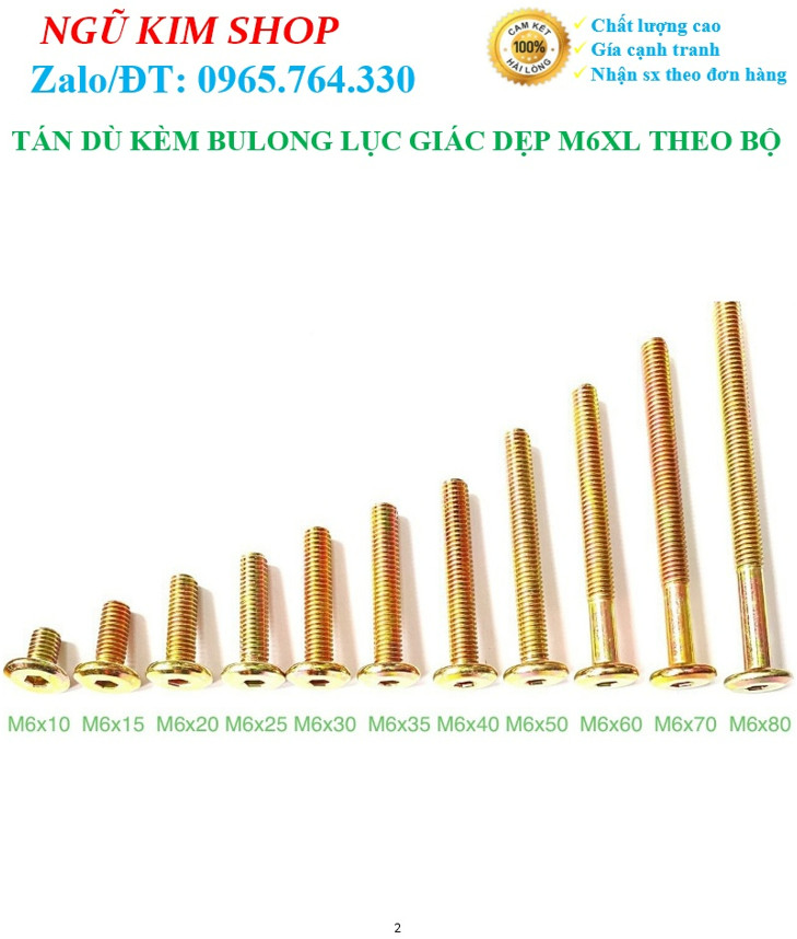 TÁN DÙ KÈM BULONG LỤC GIÁC DẸP M6 x L THEO BỘ