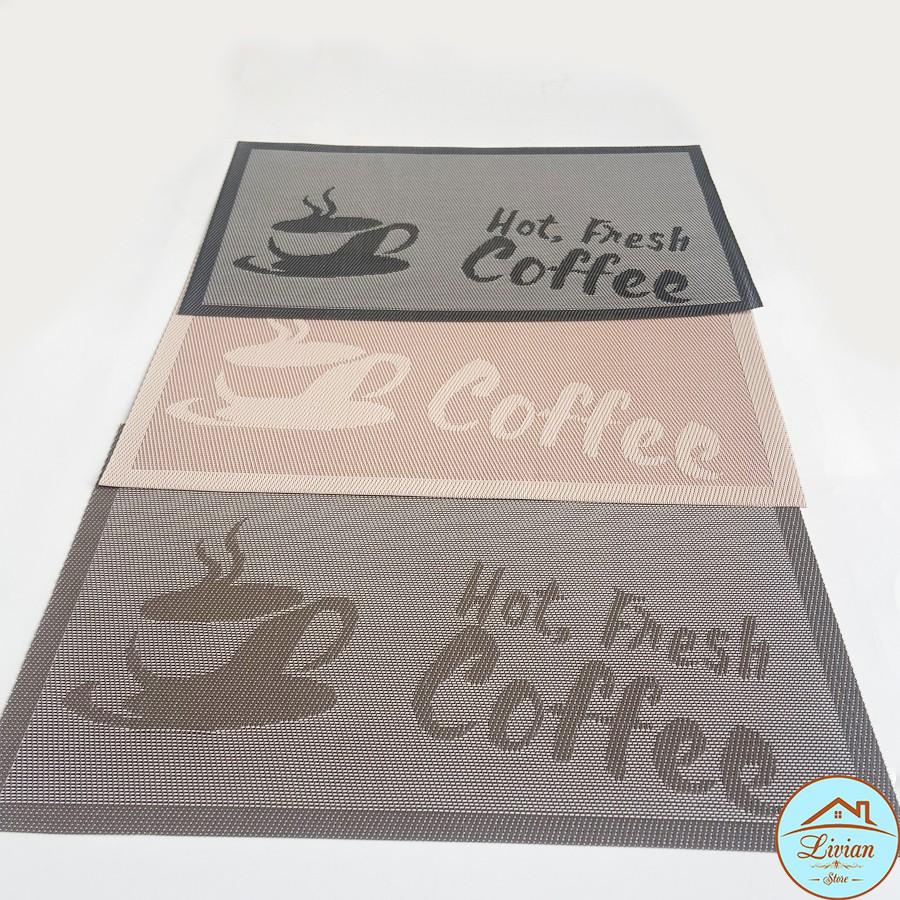 Tấm lót bàn ăn, tấm trải bàn ăn nhà hàng họa tiết ly coffee sang trọng