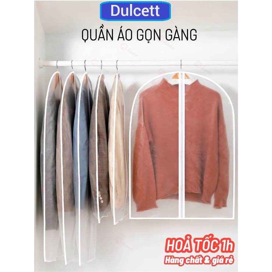 Túi Bọc quần áo treo tủ chống bụi DULCETT, Loại dày có khoá bọc kín quần áo chống ẩm mốc, côn trùng. Túi Bọc CÓ KHÓA