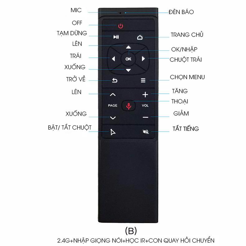 Bộ Điều Khiển Tivi Từ Xa Không Dây Tích Hợp Hồng Ngoại Cao Cấp 2.4G - Điều Khiển Bằng Giọng Nói AI MT12- Hàng Nhập Khẩu