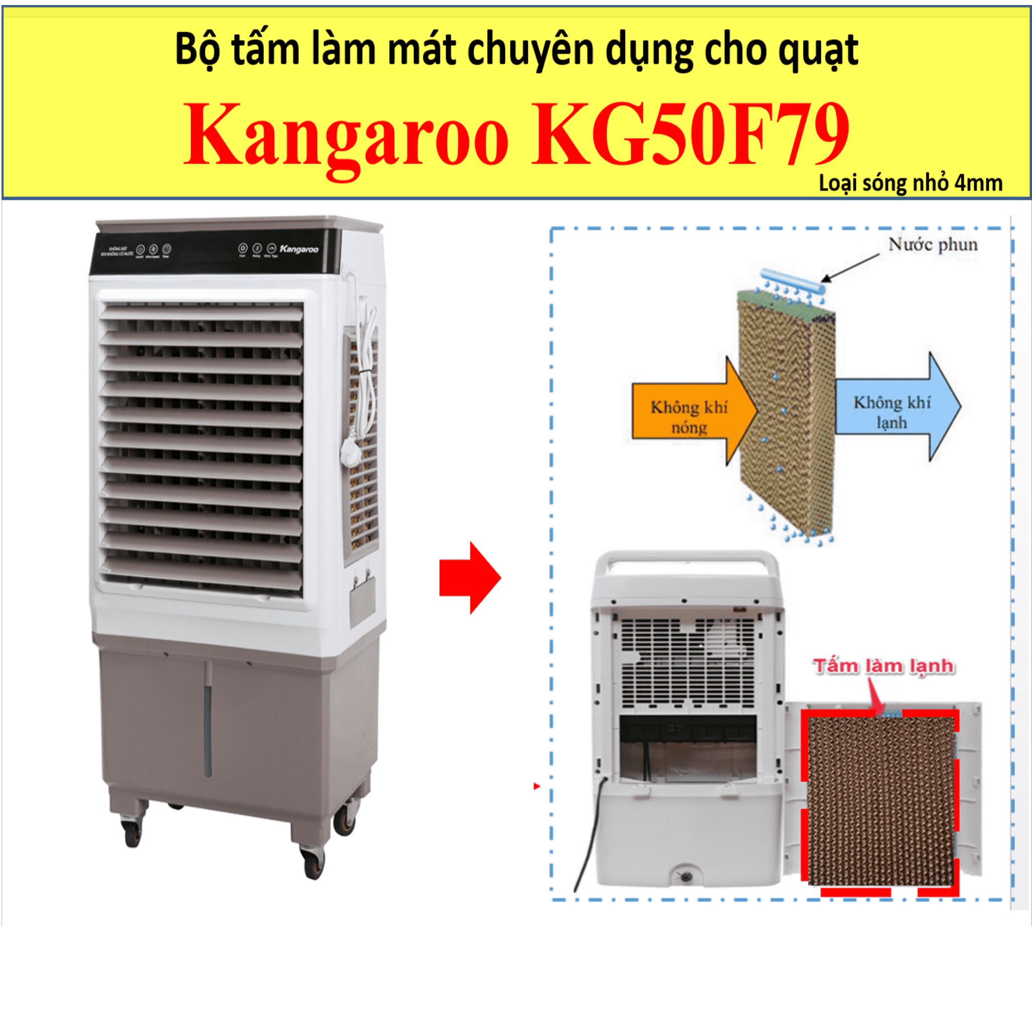 Bộ 3 tấm làm mát thay thế cho quạt hơi nước Kangaroo KG50F79