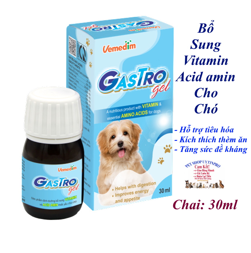 Chai bổ sung dinh dưỡng Vitamin & Acid amin cho Chó Vemedim Gastro Gel Chai 30ml Giúp hỗ trợ tiêu hóa, Tăng sức đề kháng