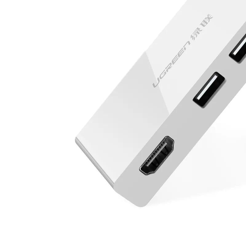 Ugreen UG40374MM132TK 15CM màu Trắng Bộ chuyển đổi TYPE C sang 3 USB 3.0 + HDMI bọc nhựa ABS - HÀNG CHÍNH HÃNG