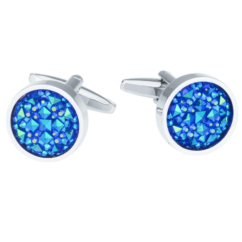 Glitter Crystal Blue Sky Star Circular Round Cufflinks Elegant Mens Jewelry