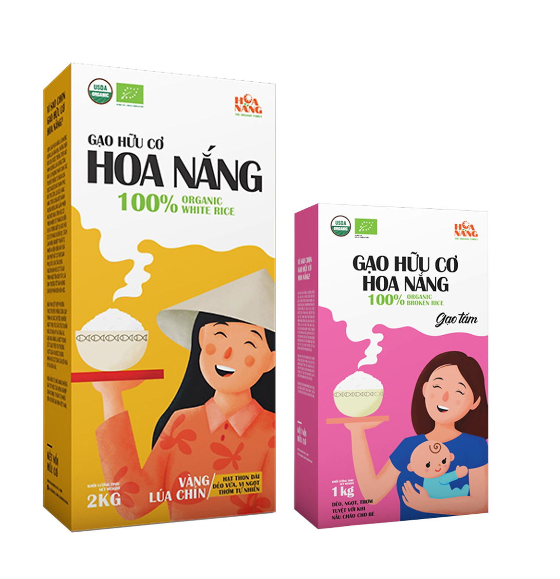 Combo 2 hộp Gạo hữu cơ Hoa Nắng: Vàng Lúa Chín 2kg &amp; Gạo Tấm 1kg