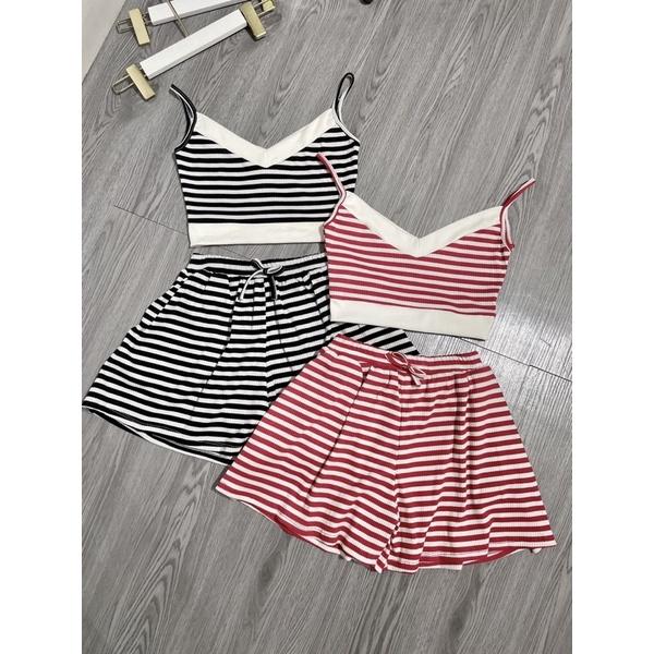 Set áo 2 dây sọc siêu cute - hình thật