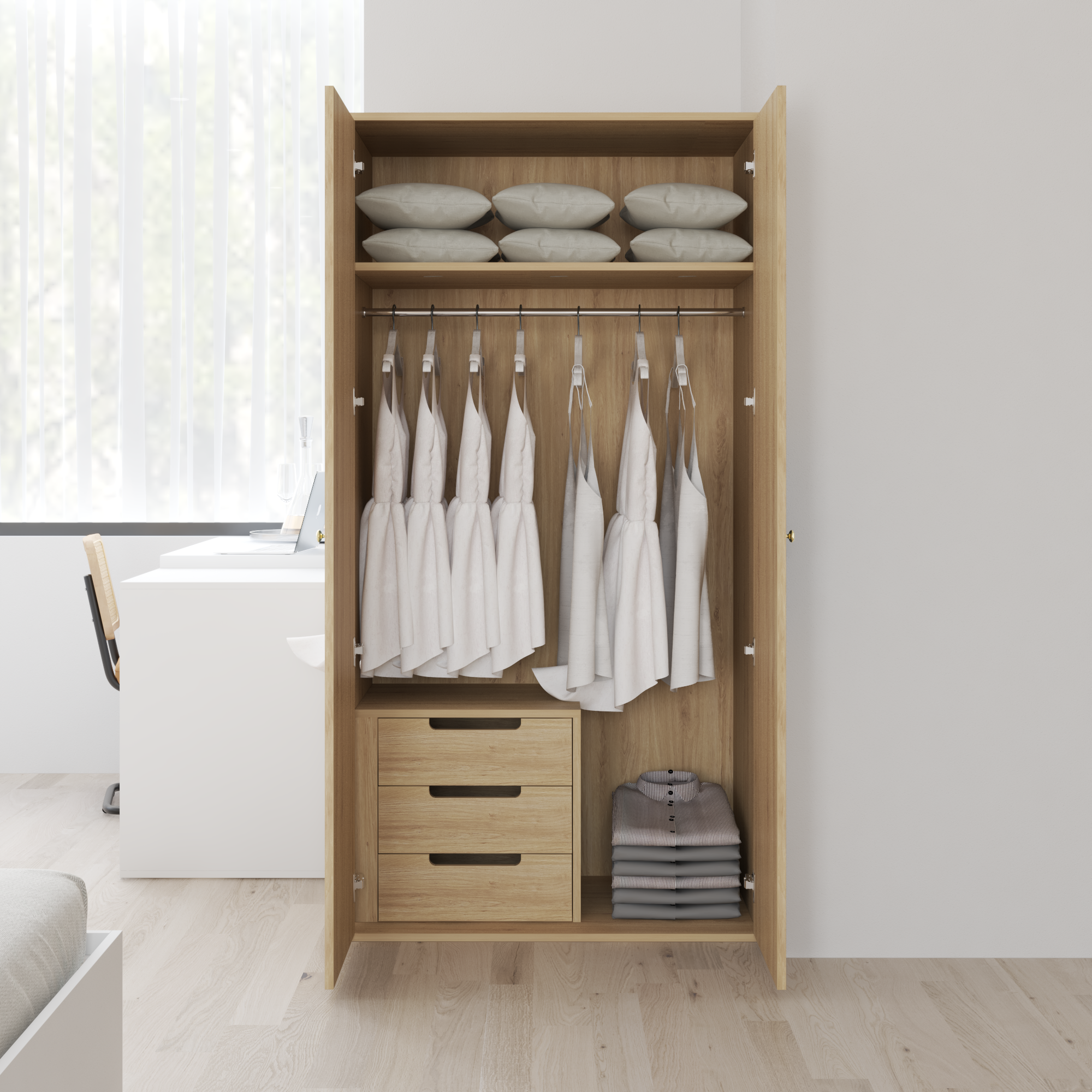 [Happy Home Furniture] BANA, Tủ quần áo 2 cửa mở, 90cm x 56cm x 176cm ( DxRxC), TCM_128