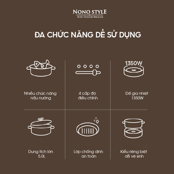Nồi Lẩu Điện Đa Năng Nonostyle DRG-J50E - Hàng Chính Hãng