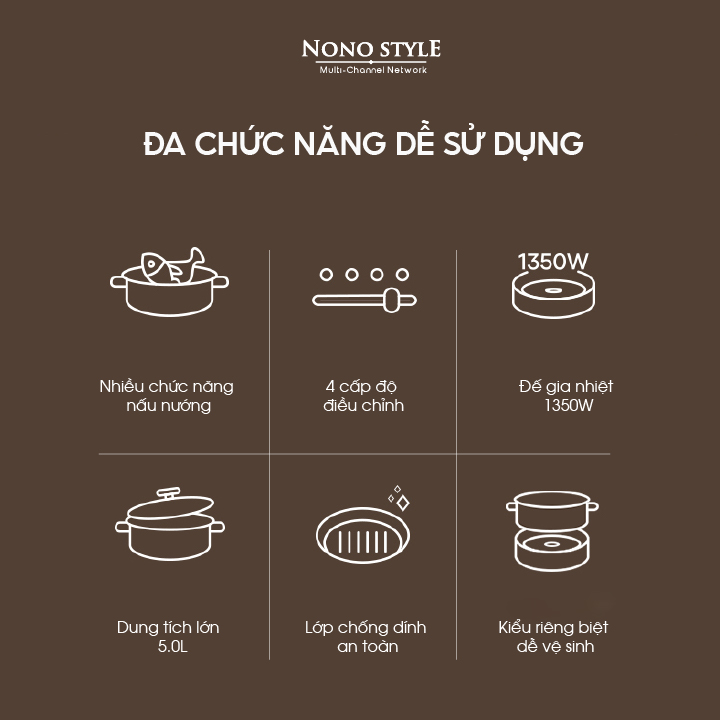 Nồi Lẩu Điện Đa Năng Nonostyle DRG-J50E (5L) - Hàng Chính Hãng