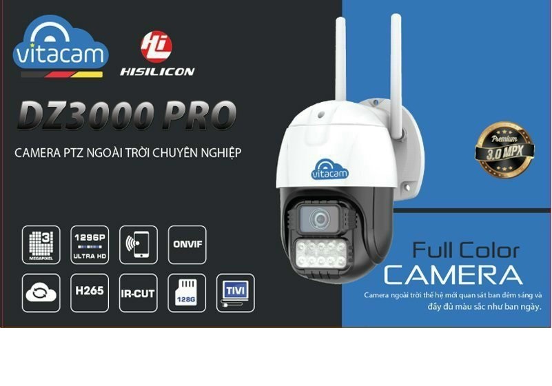 Camera Ip Wifi Ngoài Trời Vitacam DZ3000 3.0MPx,KÈM THẺ NHỚ 64G- Hàng Chính Hãng