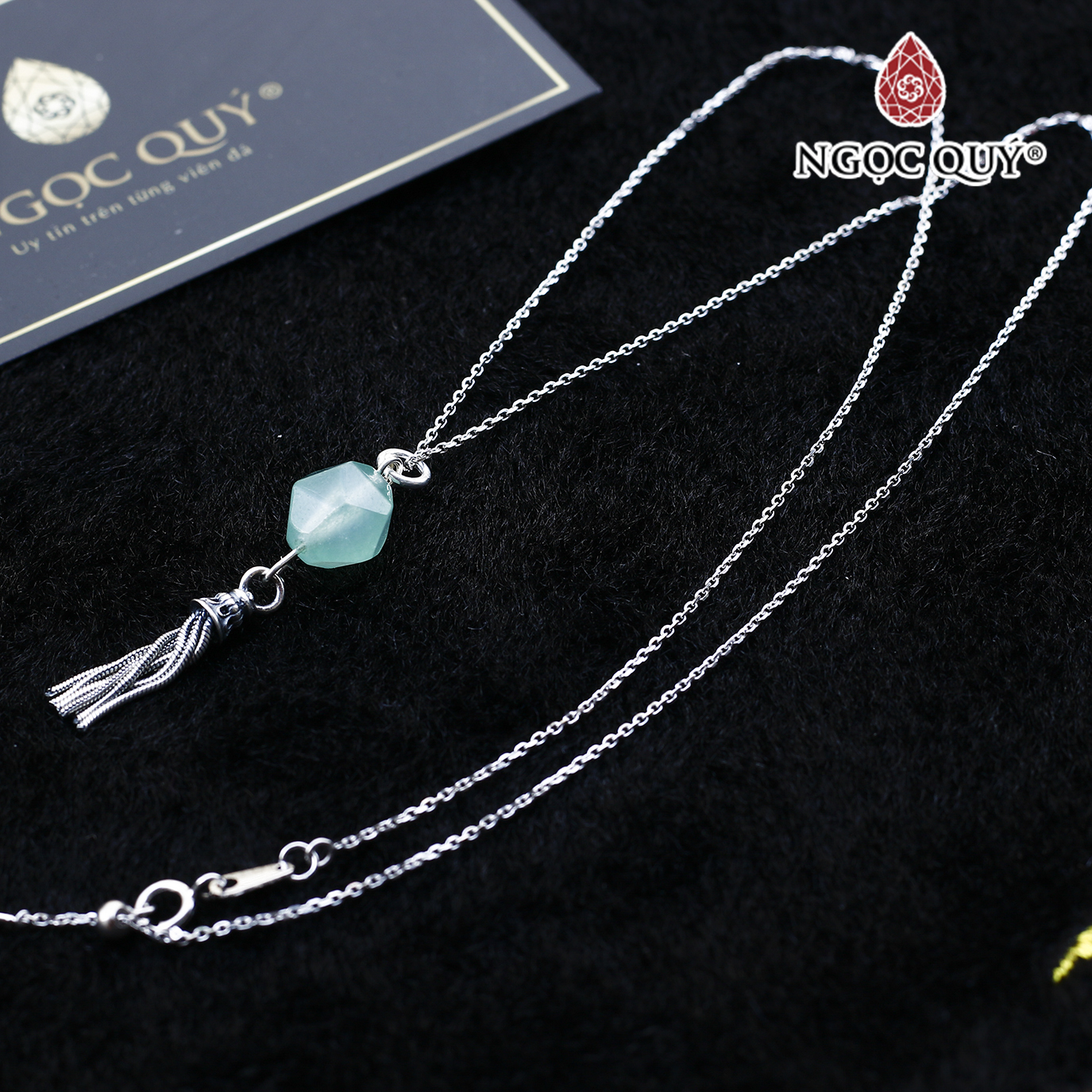 Dây chuyền bạc mặt thạch anh dâu xanh aventurine mệnh hỏa, mộc - Ngọc Qúy Gemstones