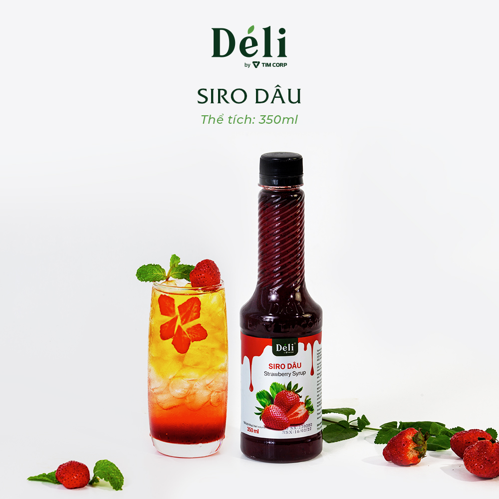 Siro dâu Déli - 350ml - đậm đặc, chuyên dùng pha chế trà trái cây, soda