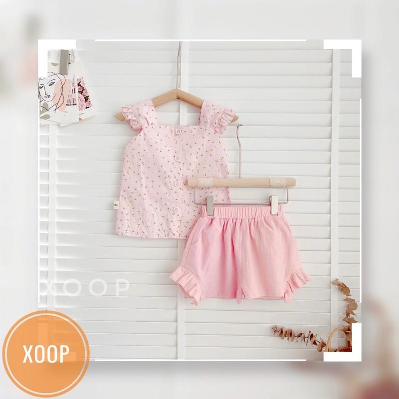 Bộ cánh tiên quần túi hoa nhí chạy bèo 2 màu cho bé gái