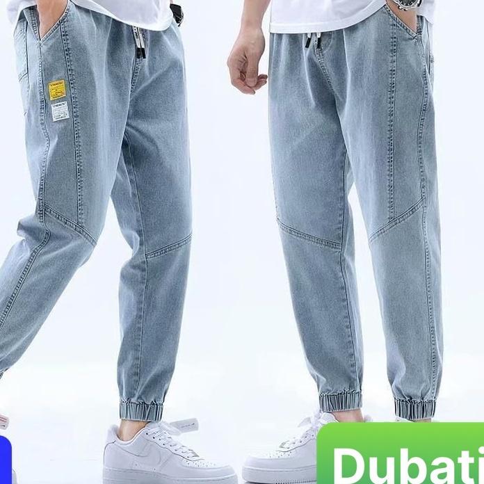 Quần Jeans Nam Xanh Trơn Túm Gấu Ống Suông Co Giãn Tốt, Quần Baggy Nam Unisex- DB 57- DUBATI FASHION