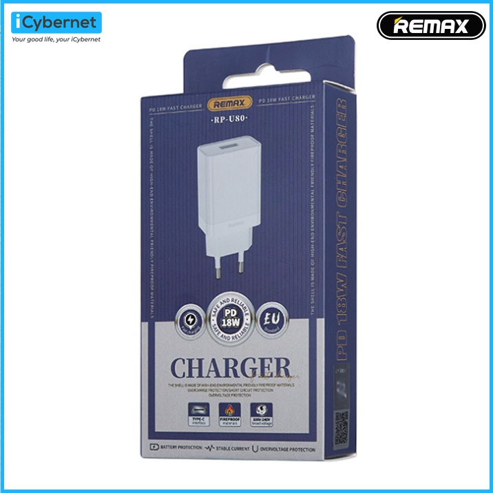 Củ sạc nhanh chuẩn PD 18W Remax RP-U80 - Hàng chính hãng