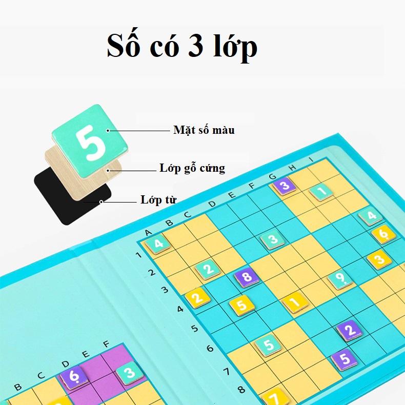 Đồ chơi bộ Sodoku 915 level 4 trong 1 bìa gỗ và số dính từ Montessori KB216017