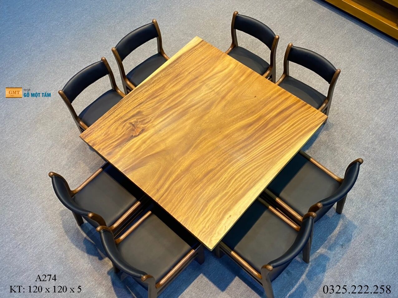 Bàn Ăn Gỗ Me Tây, Bàn Cafe Gỗ Me Tây, Bàn Gỗ Me Tây Nguyên Tấm Dài 1,2m Rộng 1,2m Dày 5cm