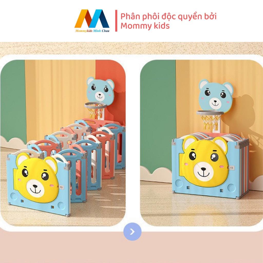 Quây Cũi Nhựa MOMMYKIDS MINH CHÂU Gấp Gọn Mẫu Gấu Tặng kèm 100 quả bóng nhựa, 1 thảm lót và cột chơi bóng rổ