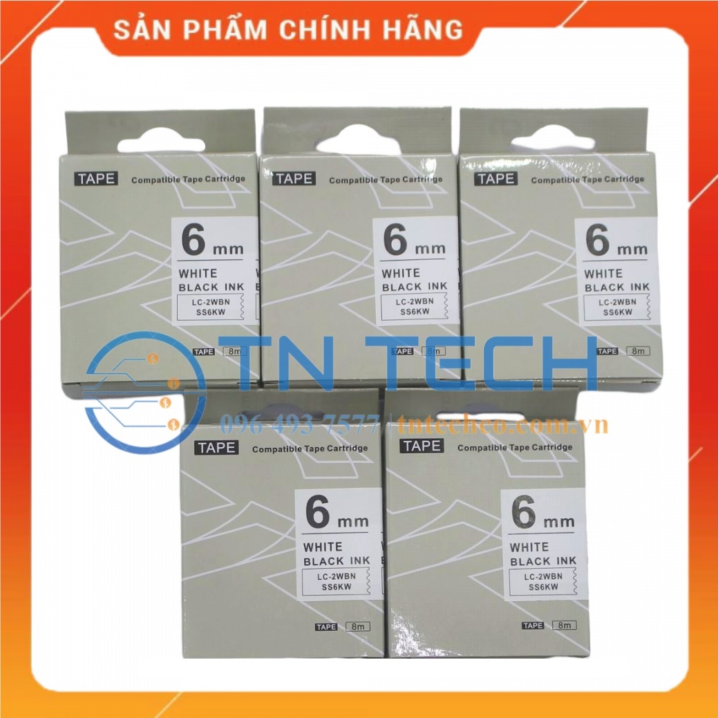 Nhãn in TEPRA - EPSON LC-2WBN (SS6KW) – Chữ đen nền trắng 6MM X 8M - Dùng cho máy in nhãn TEPRA - EPSON [Hàng nhập khẩu]