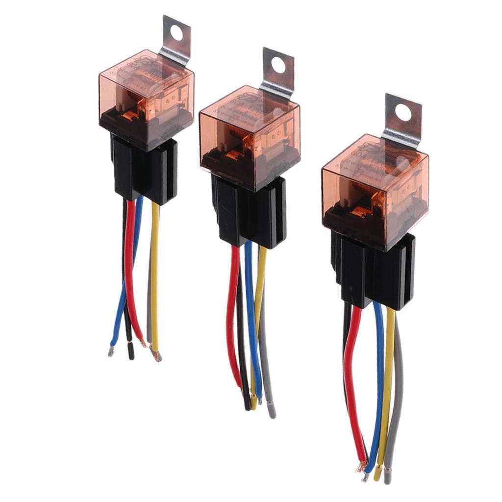 3 Sets 12V 80A SPDT Automotive Car 5Pin Relay and 5 Wires Harness Socket Kit