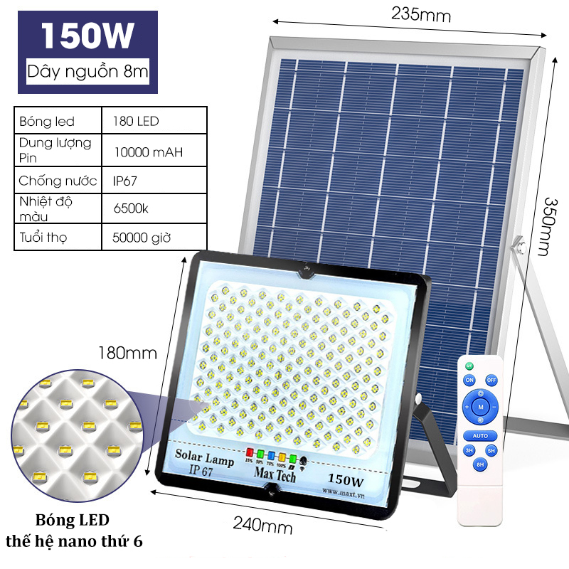 Đèn năng lượng mặt trời MAXTECH bóng to 150w, 200w, 250w, 300w - Đèn LED, chống bụi, chống nước IP - D1370