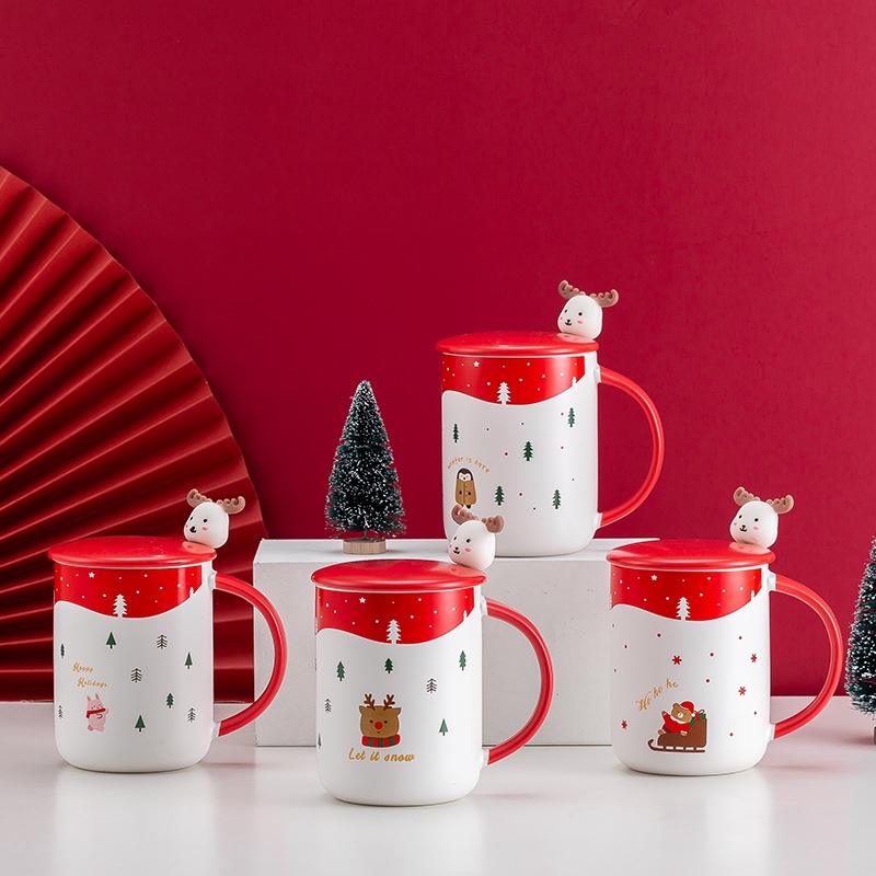 Ly gốm sứ Noel kèm nắp sứ và muỗng inox