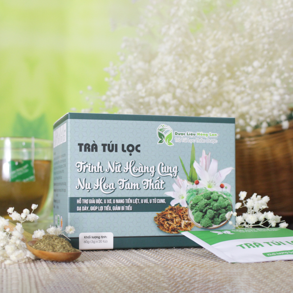 Trà Trinh Nữ Hoàng Cung & Nụ Hoa Tam Thất túi lọc hộp 60g Cty Dược Liệu Hồng Lan - Hỗ trợ giải độc, u xơ, u nang tiền liệt, u vú, u tử cung, dạ dày, giúp lợi tiểu, giảm bí tiểu