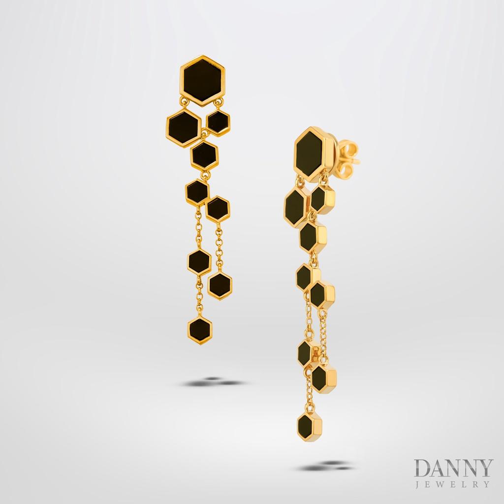 Bông Tai Nữ Danny Jewelry Bạc 925 Hình Lục Giác Đính Đá Onyx Xi Vàng 18k BT0040