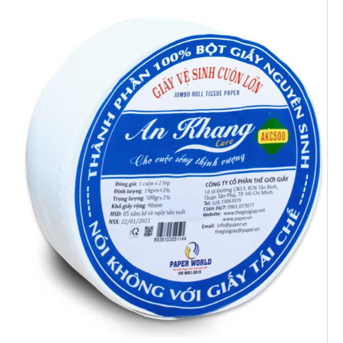 Giấy vệ sinh cuộn lớn An Khang AKC500 hai lớp loại 500gr