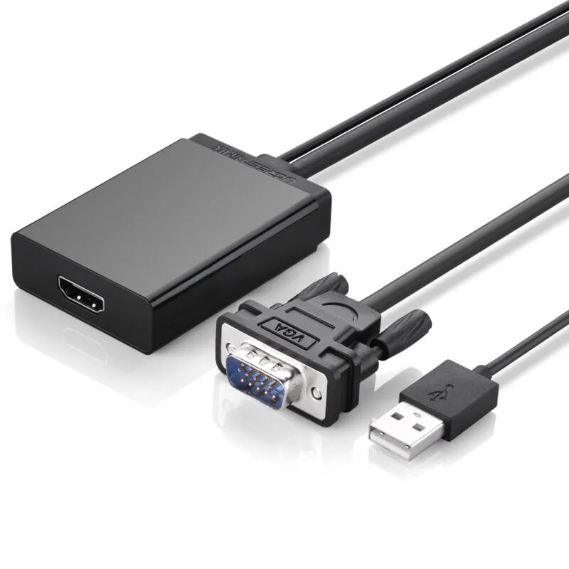 Cáp chuyển VGA ra HDMI tích hợp Audio cao cấp dài 50CM có nguồn phụ Màu Đen Ugreen GK