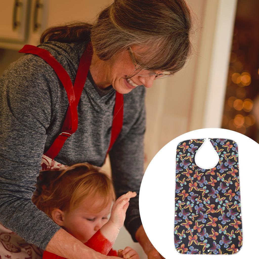 Mealtime Waterproof PVC Printing Cotton Adjustable Bib Crumb Adults Black