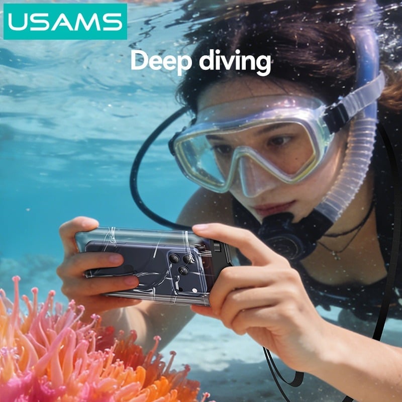 Túi Chống Nước Điện Thoại USAMS YD016 IPX8 7.2 Inch Đi Biển, Đi Bơi Chống Nước Tuyệt Đối, Có Dây Đeo Tháo Rời - Hàng Chính Hãng