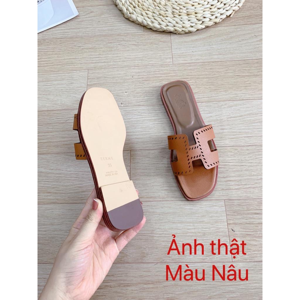 Dép lê nữ da sần đế bệt quai chữ H
