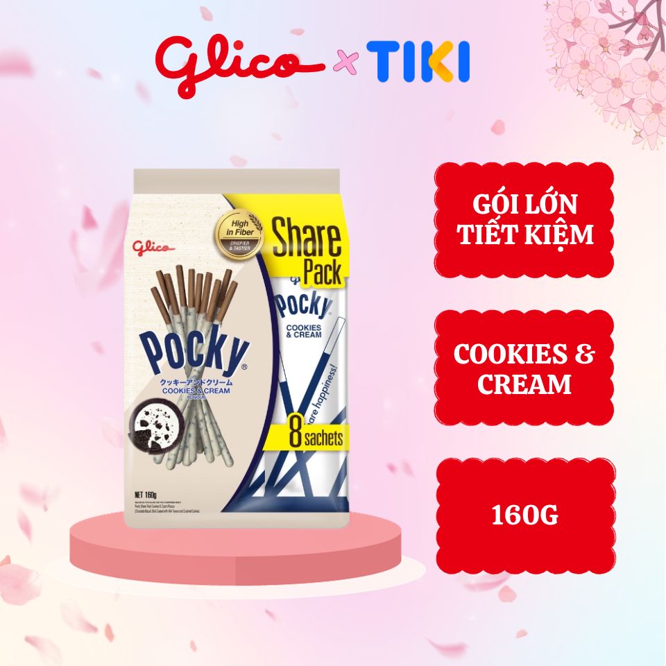 [Gói lớn tiết kiệm] Bánh Que Pocky Kem Cookies & Cream 160g | Glico