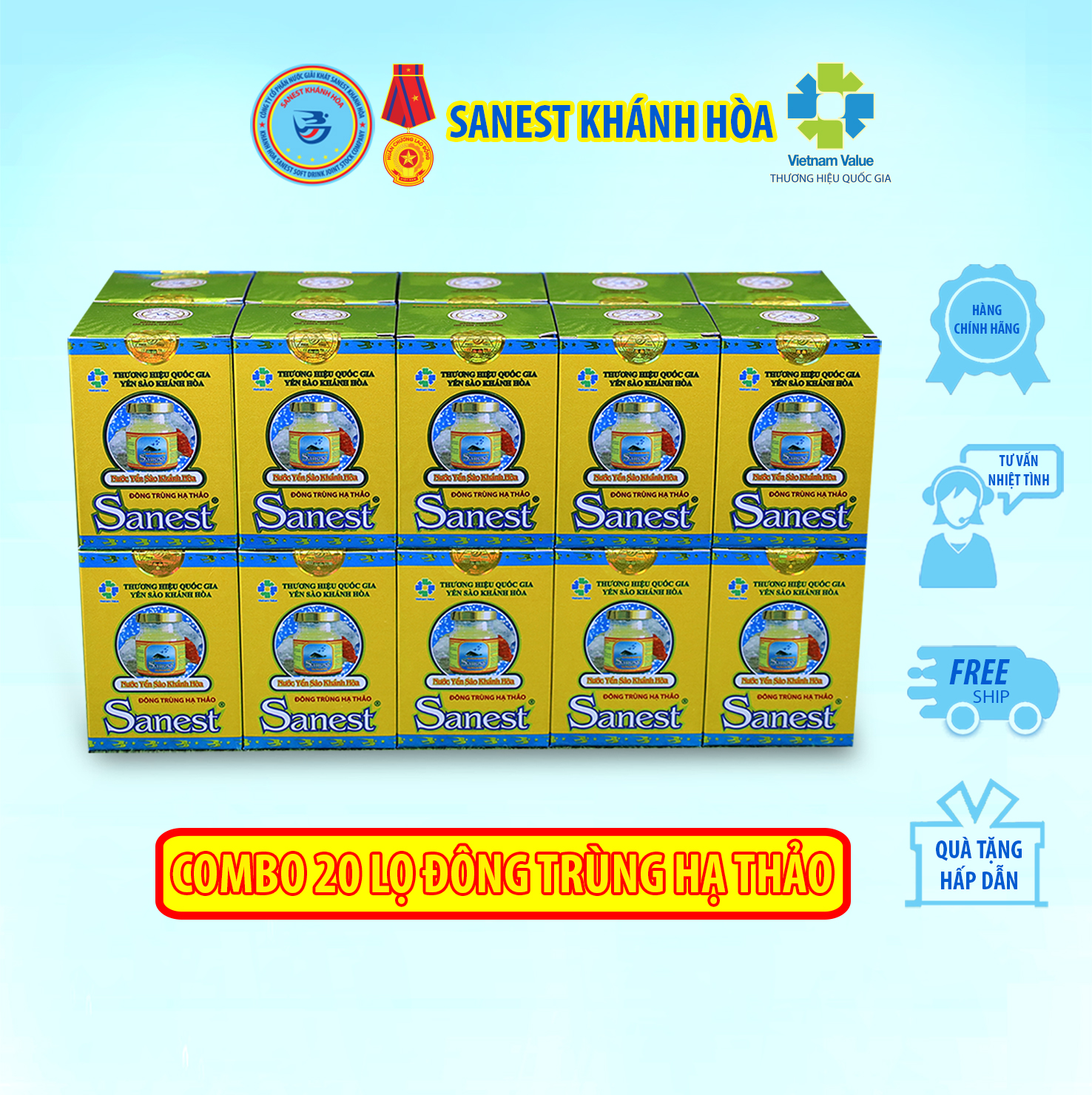 Nước Yến sào Khánh Hòa Sanest Đông Trùng Hạ Thảo đóng lọ 70 ml